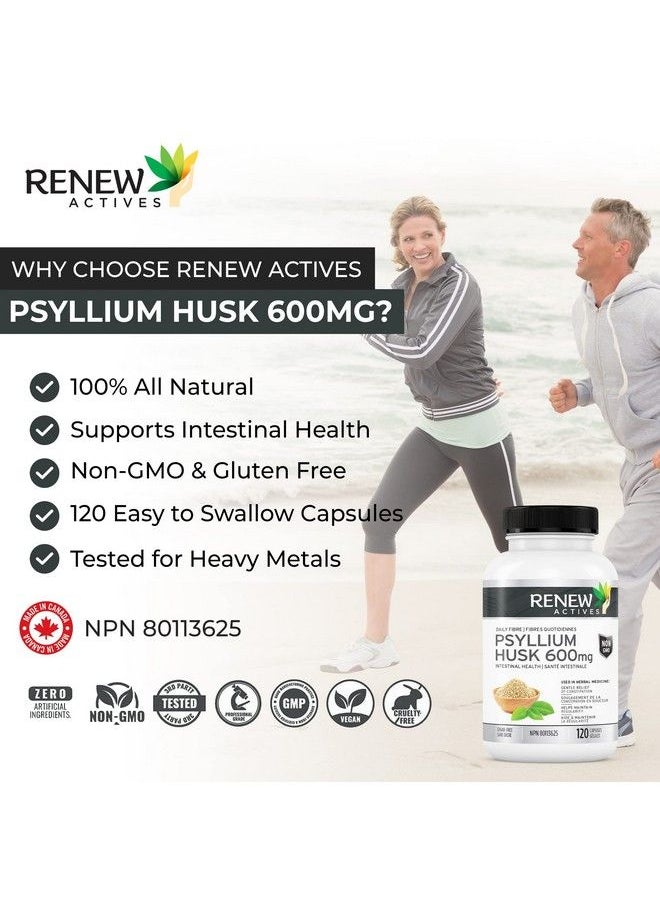 Renew Actives - Psyllium Husk Capsules 600 Mg 120 Capsules Soluble Fiber Supplement Natural Stool Softener/Laxatives For Constipation Relief For Adults Pure Ingredients Made In Canada - Image 1