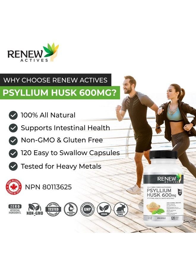 Renew Actives - Psyllium Husk Capsules 600 Mg 120 Capsules Soluble Fiber Supplement Natural Stool Softener/Laxatives For Constipation Relief For Adults Pure Ingredients Made In Canada - Image 1