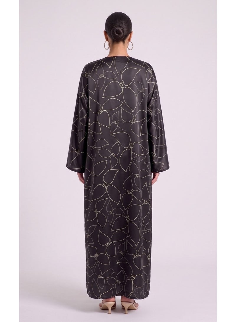 Next Abaya Black Printed Silk Abaya - Image 3