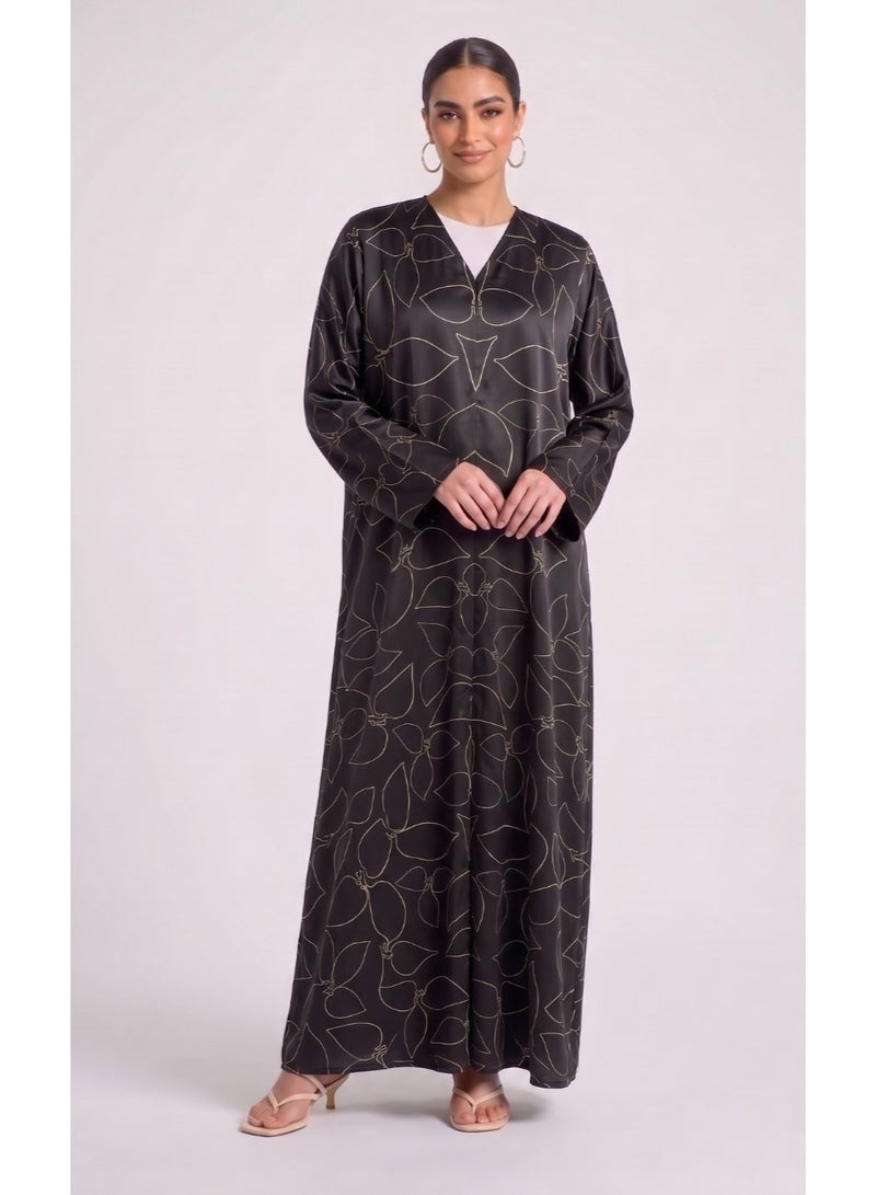 Next Abaya Black Printed Silk Abaya - Image 2