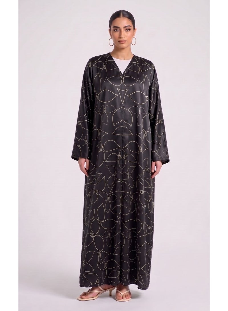 Next Abaya Black Printed Silk Abaya - Image 1