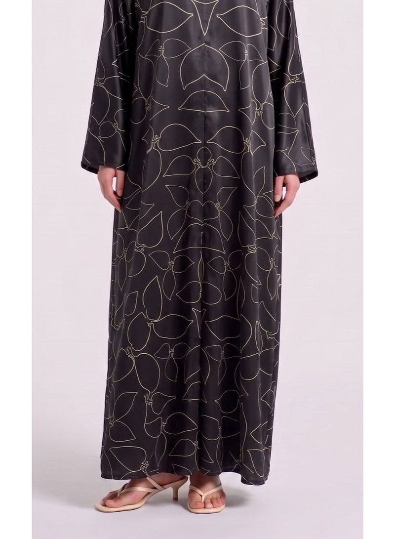 Next Abaya Black Printed Silk Abaya - Image 4