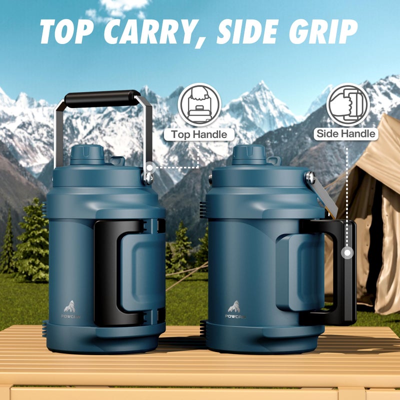 powcan Half Gallon Water Jug for Men: 2-in-1 Straw Spout Lid, Dual Handle, Leakproof, Keep Cold 48H, 64 oz Insulated Water Bottle for Outdoors, Travel, Gym, Trip, Workout, Daily, Hydration, Picnic (Deepsea) - Image 4