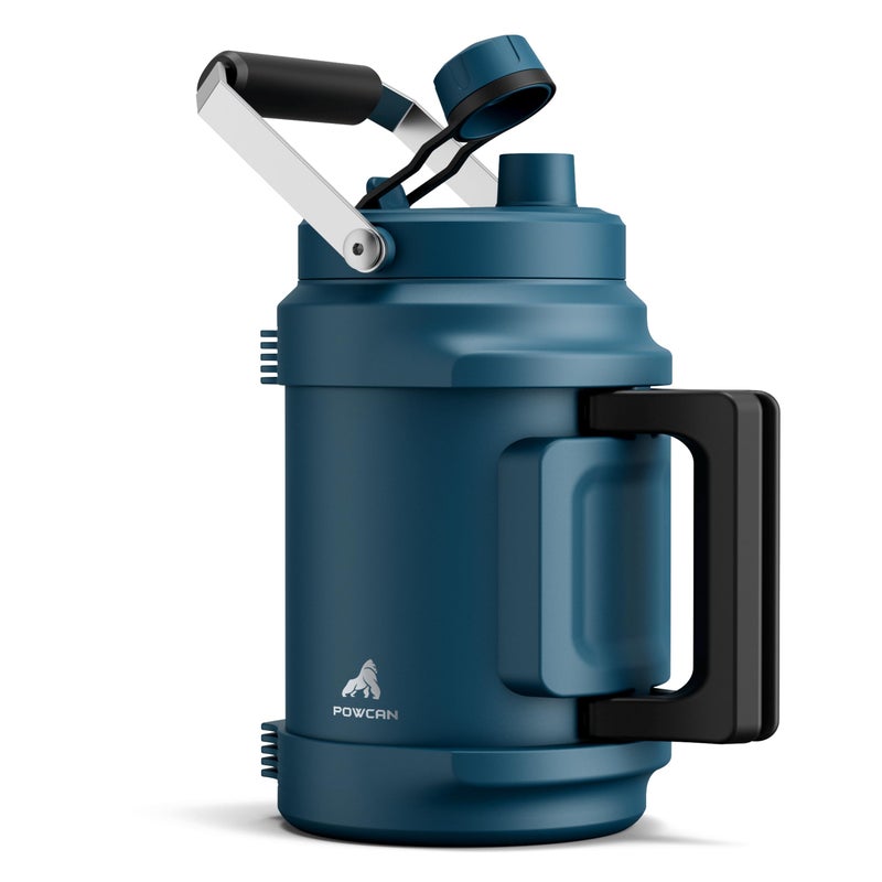 powcan Half Gallon Water Jug for Men: 2-in-1 Straw Spout Lid, Dual Handle, Leakproof, Keep Cold 48H, 64 oz Insulated Water Bottle for Outdoors, Travel, Gym, Trip, Workout, Daily, Hydration, Picnic (Deepsea) - Image 1