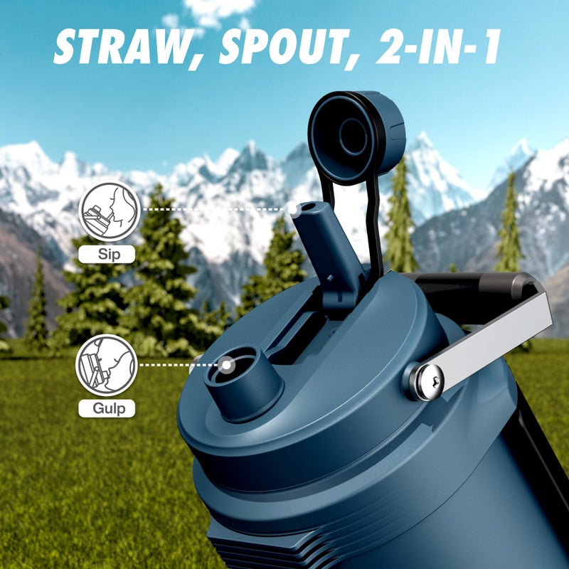 powcan Half Gallon Water Jug for Men: 2-in-1 Straw Spout Lid, Dual Handle, Leakproof, Keep Cold 48H, 64 oz Insulated Water Bottle for Outdoors, Travel, Gym, Trip, Workout, Daily, Hydration, Picnic (Deepsea) - Image 5