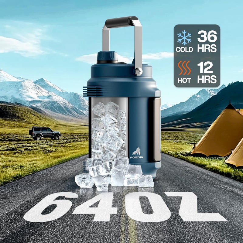 powcan Half Gallon Water Jug for Men: 2-in-1 Straw Spout Lid, Dual Handle, Leakproof, Keep Cold 48H, 64 oz Insulated Water Bottle for Outdoors, Travel, Gym, Trip, Workout, Daily, Hydration, Picnic (Deepsea) - Image 2