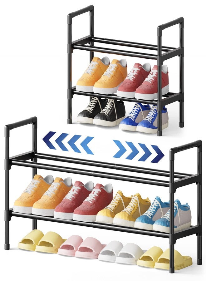 Kitsure Shoe Rack for Closet - Expandable Shoe Rack for Entrance, Rustproof Shoe Organizer for Entryway with Portable Handles, Black, 17.3″~30.2″L x 16.3″H - Image 1