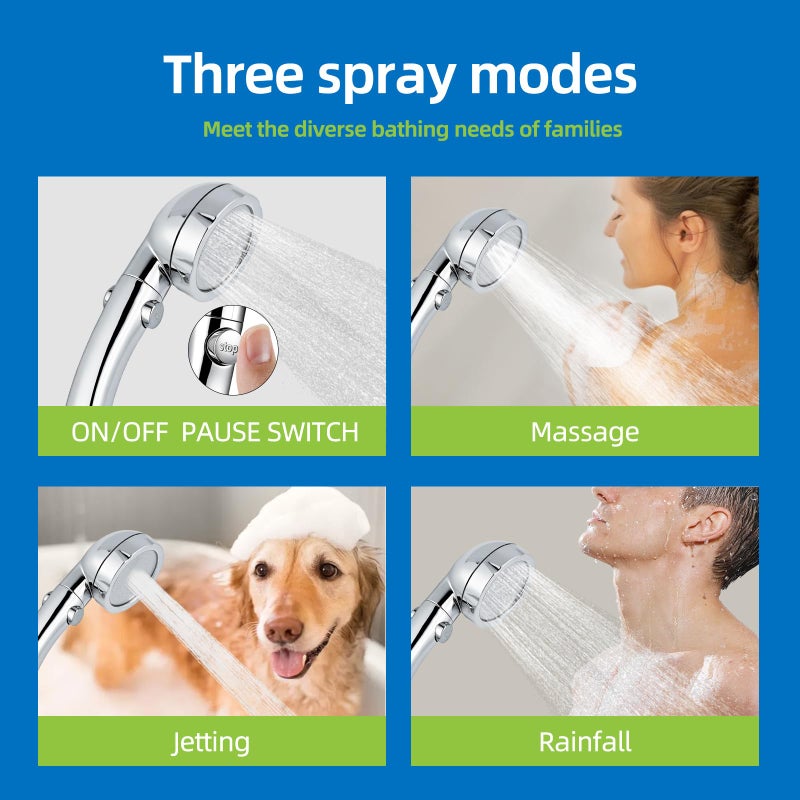 VRQUB High Pressure Handheld Shower Head with ON/OFF Pause Switch 3 Spray Modes Water Saving High Pressure Shower Heads,Detachable Showerhead Equipped - Image 4