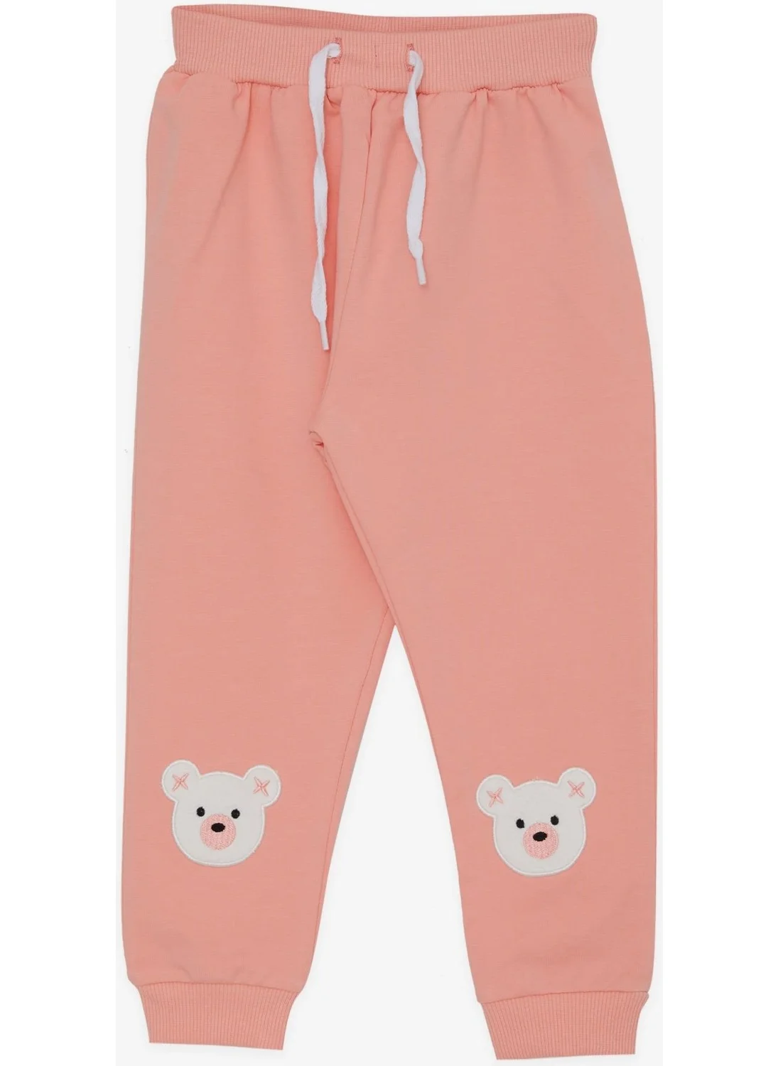 Breeze Girls' Sweatpants with Cute Teddy Bear Embroidery, Age 1-4, Salmon
