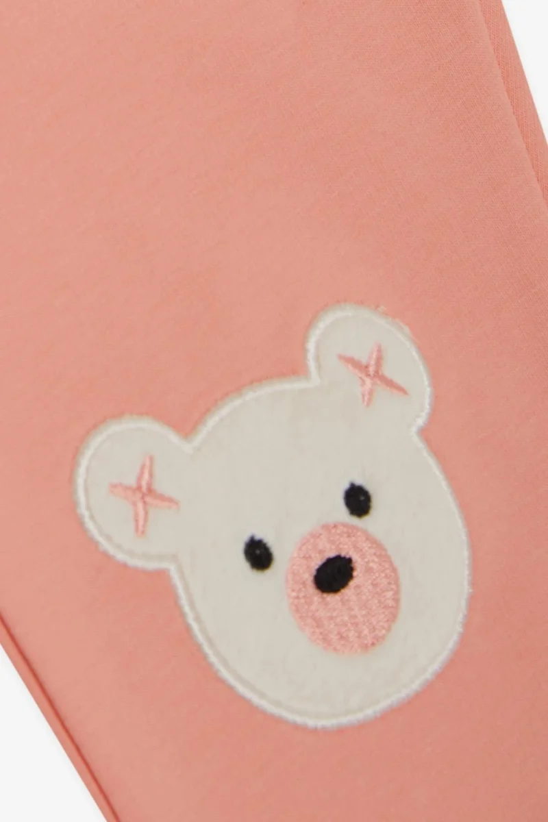 Breeze Girls' Sweatpants with Cute Teddy Bear Embroidery, Age 1-4, Salmon