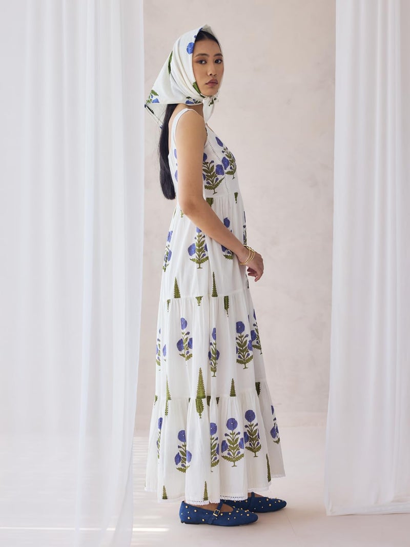 FIORRA Women's Off-White Floral Printed Cotton Maxi Dress - Image 3