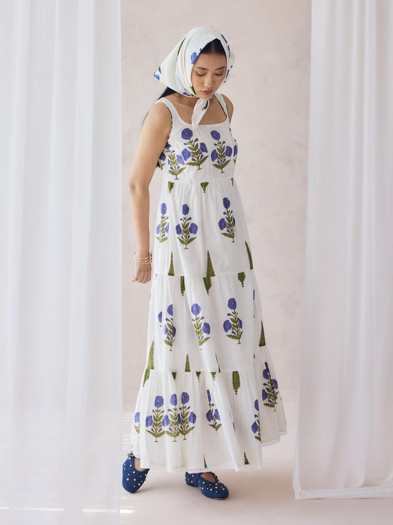 FIORRA Women's Off-White Floral Printed Cotton Maxi Dress - Image 5