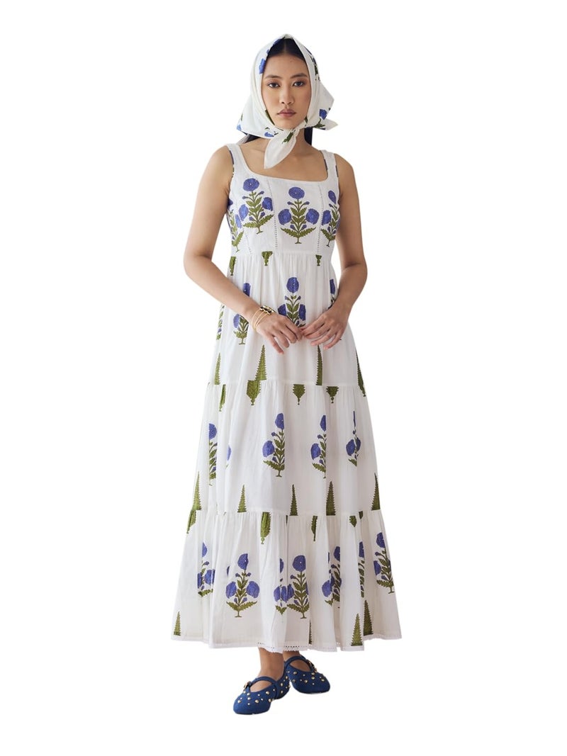 FIORRA Women's Off-White Floral Printed Cotton Maxi Dress - Image 1