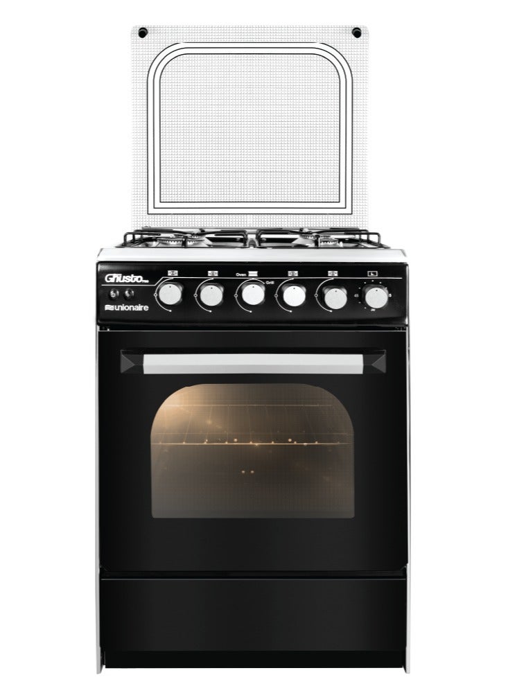 يونيون إير بوتجاز غاز4شعلةستالس/اسود سم55 مزود ب2مفتاح للفرن والشواية اشعال ذاتي وشواية ثابته ولمبة جوستو من يونيون اير - Image 1