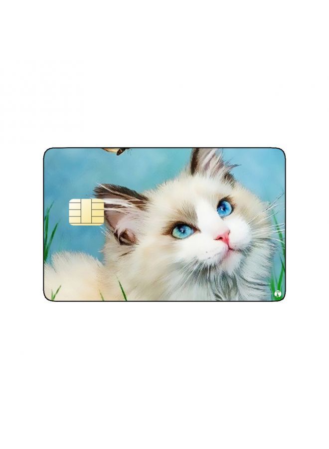 RKN PRINTED BANK CARD STICKER Beautiful Cat Drawing With Butterflies - Image 1