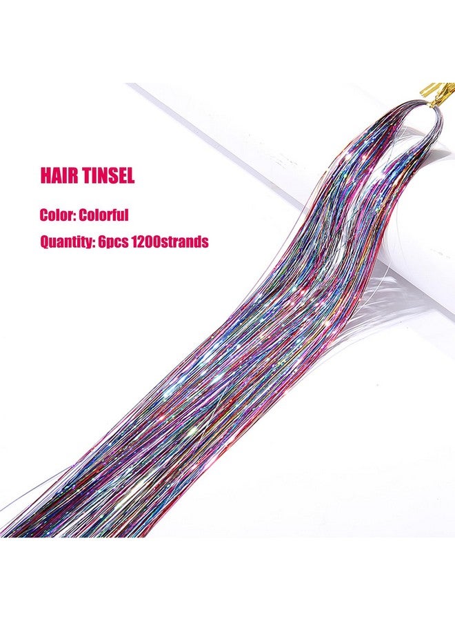 YOOONXI Hair Tinsel Kit with Tool 6pcs 1200 Strands Glitter Tinsel Hair Extensions Heat Resistant Sparkling Shiny Fairy Hair Accessories for Women Girls Kids (Colorful) - Image 2
