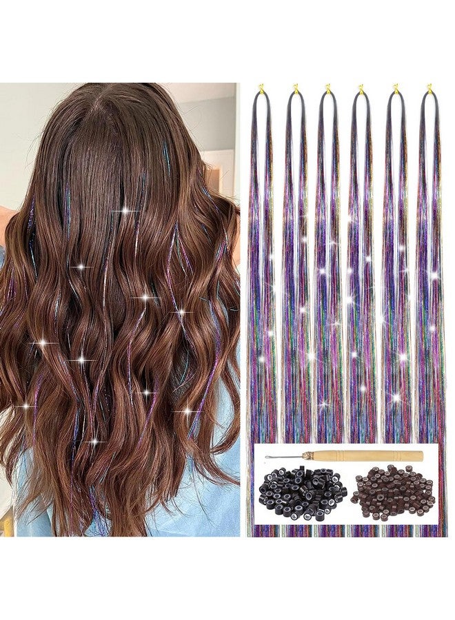 YOOONXI Hair Tinsel Kit with Tool 6pcs 1200 Strands Glitter Tinsel Hair Extensions Heat Resistant Sparkling Shiny Fairy Hair Accessories for Women Girls Kids (Colorful) - Image 1