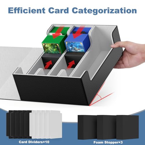 Mlikero Card Deck Case for Trading Cards 1800+, Trading Card Storage Box with 10 Dividers and 3 Foam Stoppers, Leather Magnetic Closure Commander Deck Box Fit for YuGiOh, MTG and Sport Cards - Image 3