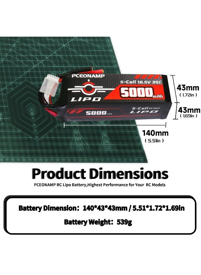 PCEONAMP 5S Lipo Battery 5000mAh 18.5V 35C with 4mm Bullets Plug Rechargeable High Capacity RC Battery Soft Case Fit for F3A Competition, EDF, High Speed Jet, with Storage Box - Image 2