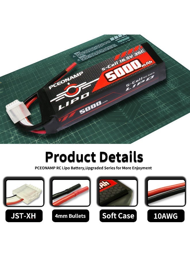 PCEONAMP 5S Lipo Battery 5000mAh 18.5V 35C with 4mm Bullets Plug Rechargeable High Capacity RC Battery Soft Case Fit for F3A Competition, EDF, High Speed Jet, with Storage Box - Image 3