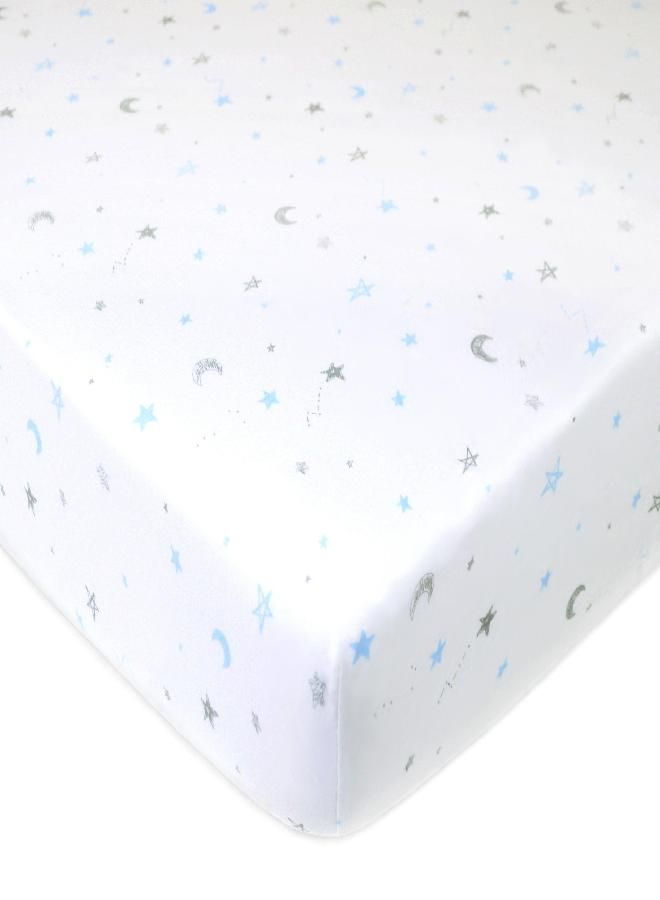 American Baby Company American Baby Company 3 Pack Printed 100% Cotton Jersey Knit Fitted Crib Sheet for Standard Crib and Toddler Mattresses, Blue Stars/Blue/White, for Boys and Girls - Image 2