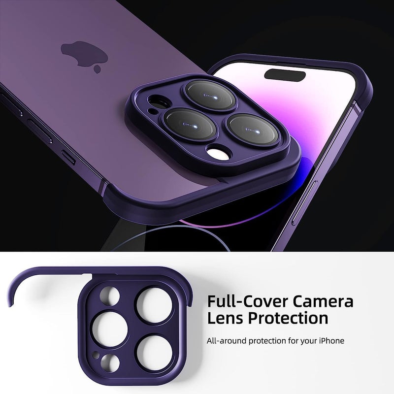 Back Camera Lens Protector Silicone Case, Ultra-Thin Lightweight Bumper, Frameless Slim Cover, 10ft Military Drop Protection, for iPhone 14 Pro Max, Purple, 2 Pcs - Image 3