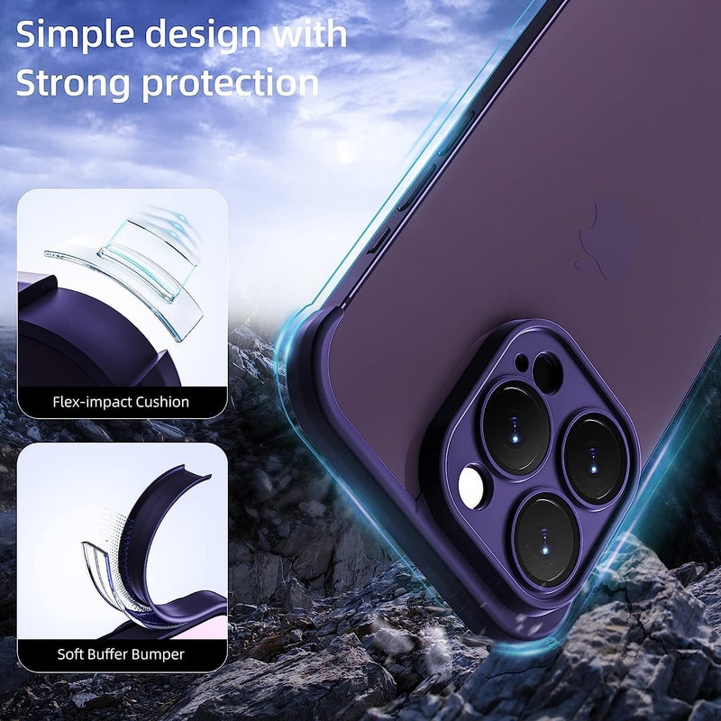 Back Camera Lens Protector Silicone Case, Ultra-Thin Lightweight Bumper, Frameless Slim Cover, 10ft Military Drop Protection, for iPhone 14 Pro Max, Purple, 2 Pcs - Image 4