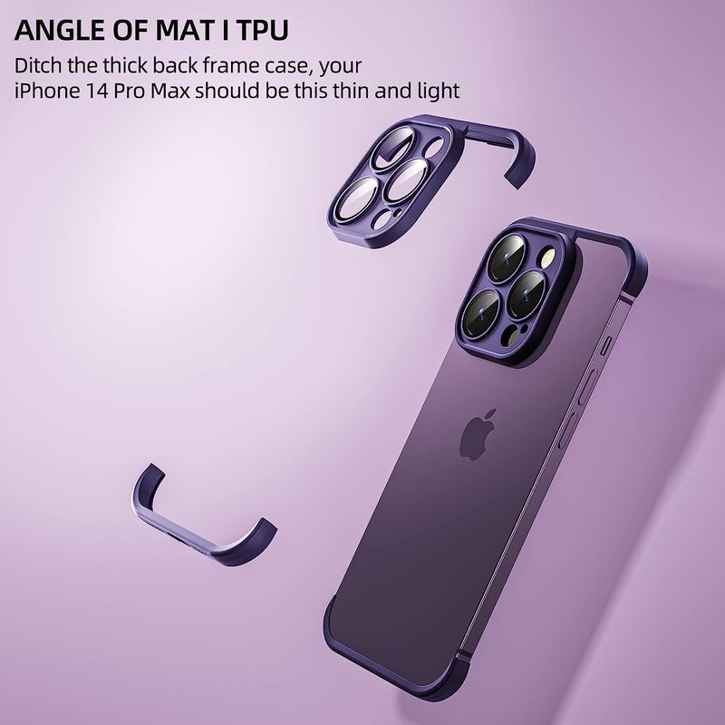 Back Camera Lens Protector Silicone Case, Ultra-Thin Lightweight Bumper, Frameless Slim Cover, 10ft Military Drop Protection, for iPhone 14 Pro Max, Purple, 2 Pcs - Image 2