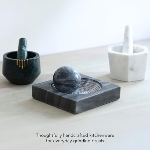 Ellementry Erebus Marble Mortar & Pestle Set, Khalbatta Stone, Imam Dasta, Okhli Masher, Kharal, Kundi Sota, Natural &Traditional Spice Grinder for Kitchen, Khal Batta Musal for Spices & Herbs - Image 4