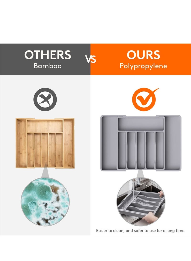 KASTWAVE Cutlery Tray, Silverware Organizer, Expandable Utensil Tray for Drawer, Adjustable Cutlery Holder for Kitchen Drawer Holding Flatware Spoons Forks, Grey - Image 5