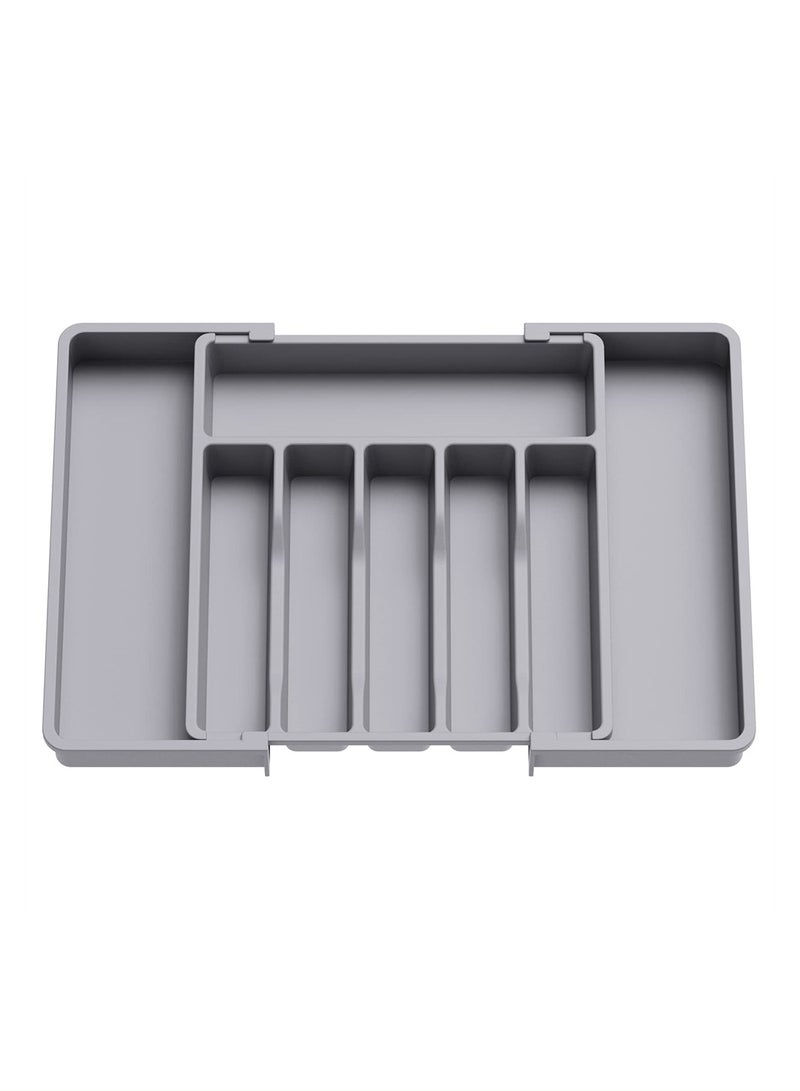 KASTWAVE Cutlery Tray, Silverware Organizer, Expandable Utensil Tray for Drawer, Adjustable Cutlery Holder for Kitchen Drawer Holding Flatware Spoons Forks, Grey - Image 1