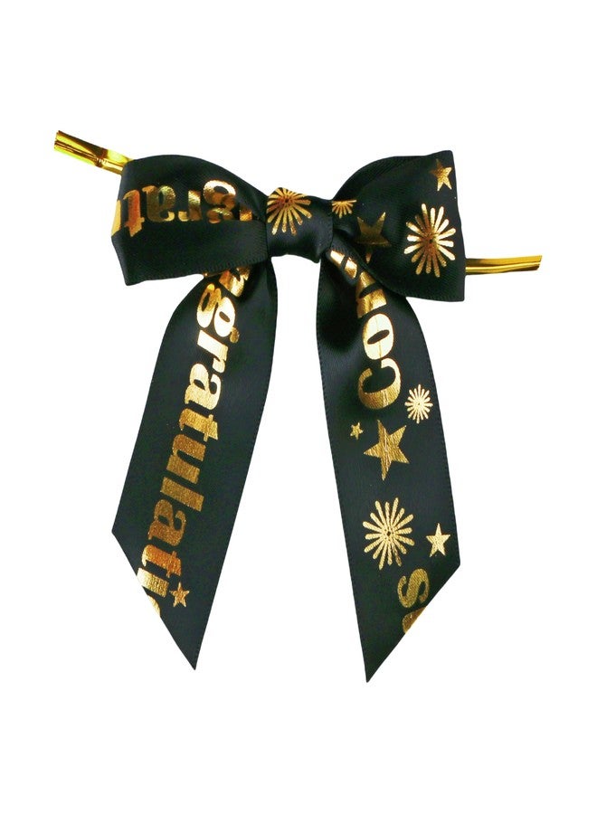 Meseey 24-Pack Black Satin Graduation Bows with Twist Ties, 3x3 Inch Pre-Tied Black & Gold Congrats Grad Ribbon Bows, Elegant Graduation Decor for Caps, Gifts, Party Favors and Graduation Season - Image 1