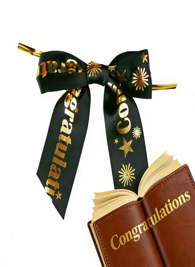 Meseey 24-Pack Black Satin Graduation Bows with Twist Ties, 3x3 Inch Pre-Tied Black & Gold Congrats Grad Ribbon Bows, Elegant Graduation Decor for Caps, Gifts, Party Favors and Graduation Season - Image 4