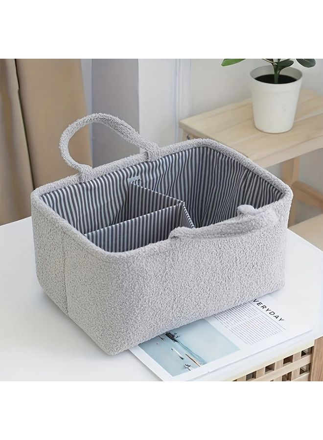 White Portable Diaper Storage Basket with Compartments Multi Purpose Organizer for Bedroom Clothes - Image 5