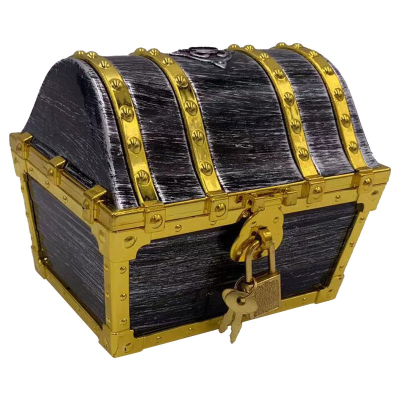Flyekist Kids Pirate Treasure Chest Storage Box,Golden Border Decorative Pirate Chest with Lock and Key for Kids Birthday,Halloween, Christmas Pirate Party Favors - Image 1