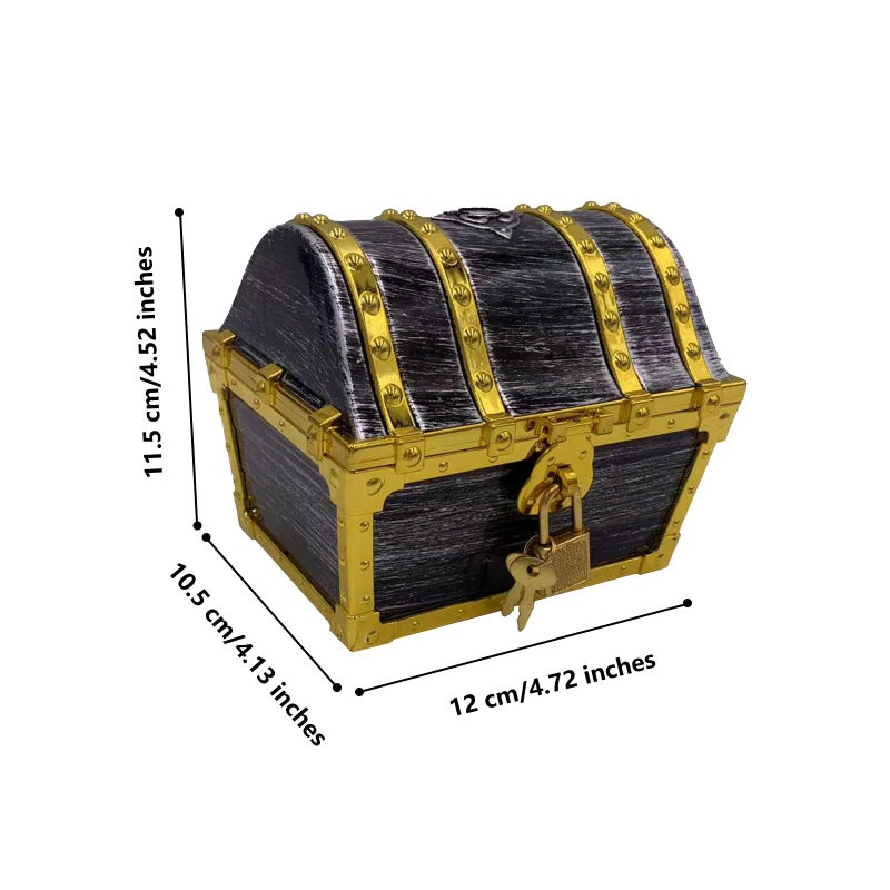 Flyekist Kids Pirate Treasure Chest Storage Box,Golden Border Decorative Pirate Chest with Lock and Key for Kids Birthday,Halloween, Christmas Pirate Party Favors - Image 4