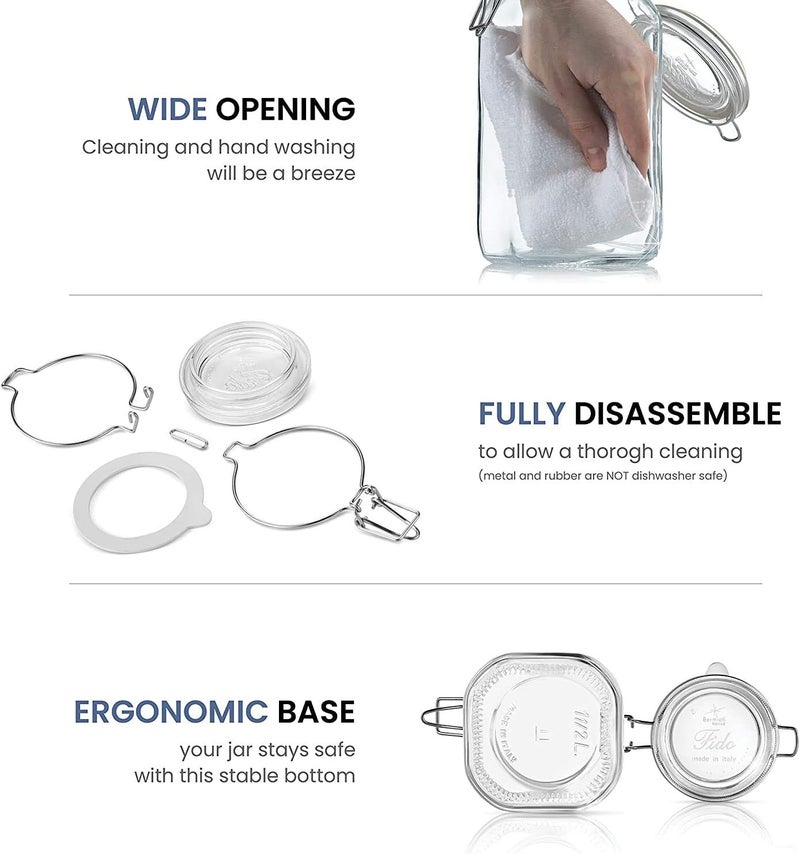 GRACIOUS MART Glass - Airtight Silicon Clamp Lid For Storage Jars For Kitchen Use Container Canister Cereal Pickle Jars - [1500 Ml | Pack Of 3] - Clear - Image 1