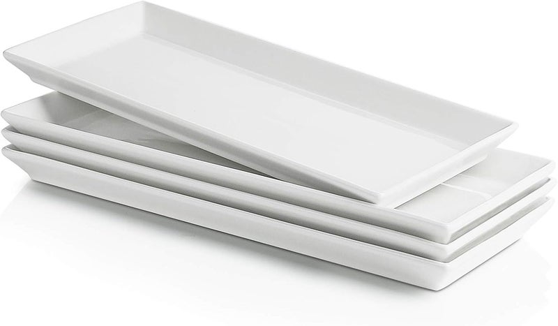 Sweese Porcelain Serving Platters 11.7 Inch - Elegant White Rectangular Plates, Set of 4 for Parties, Sushi, Appetizers - Image 1