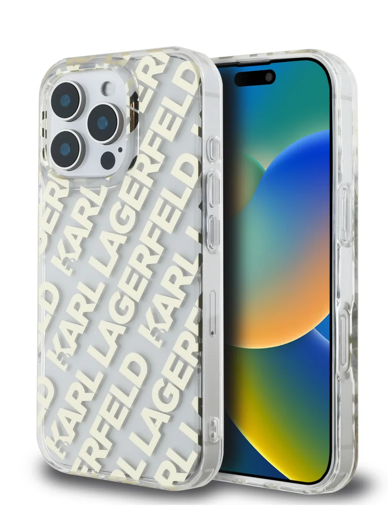 Karl Lagerfeld iPhone 16 Pro Max Case with electroplated Repeated Logo IML Hard Cover / Drop protection / Slim Profile / Lightweight /Easy Snap-On / Comfortable Grip - Gold