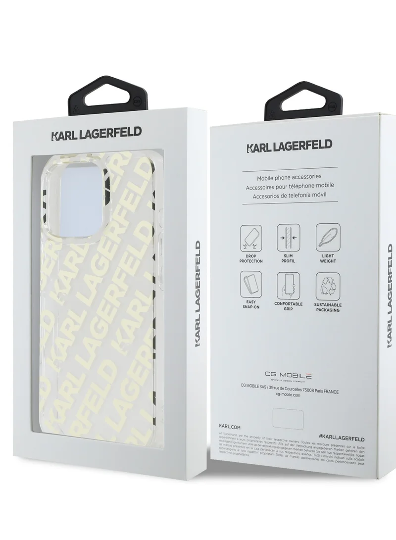 Karl Lagerfeld iPhone 16 Pro Max Case with electroplated Repeated Logo IML Hard Cover / Drop protection / Slim Profile / Lightweight /Easy Snap-On / Comfortable Grip - Gold
