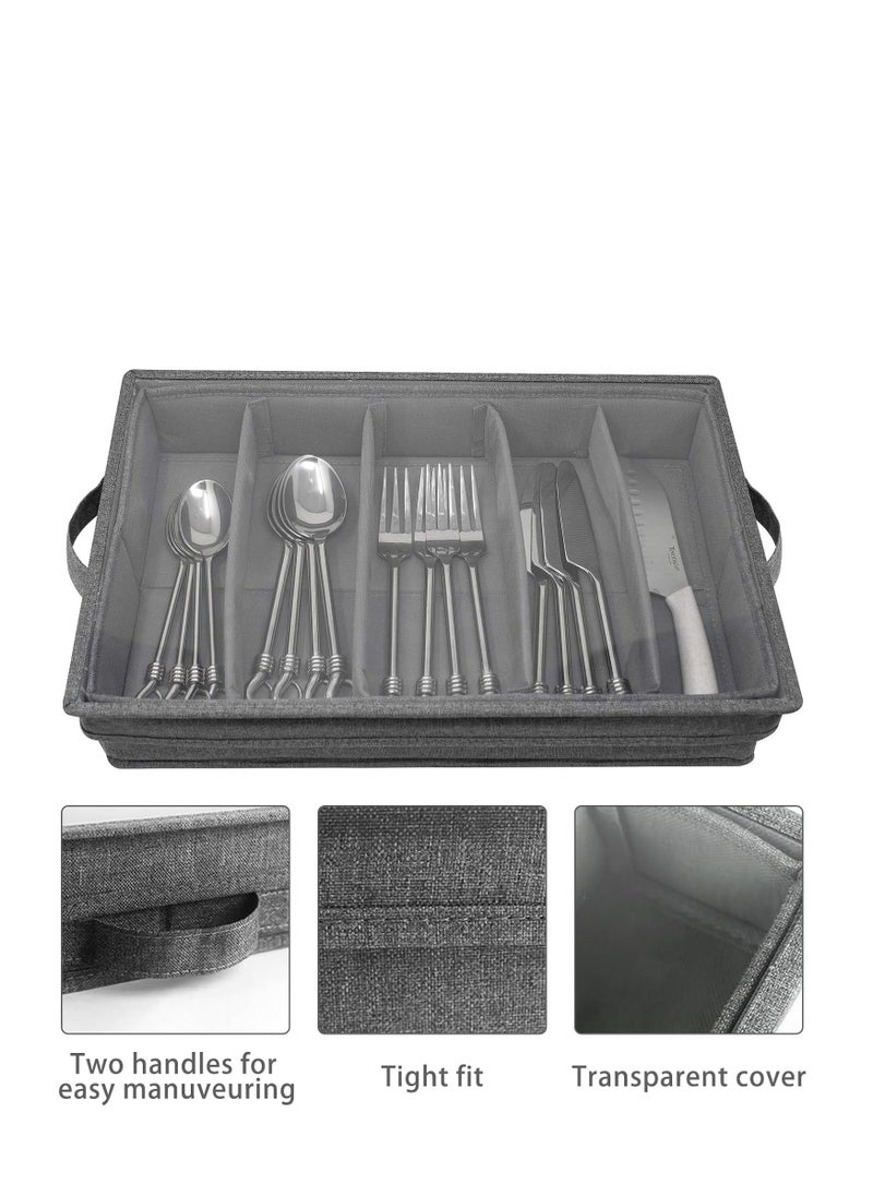 SYOSI - Flatware Storage Box, Silverware Storage Case with PVC Lid and Handles, 5 Compartment Silverware Box for Cutlery, Silverware Holder with Adjustable Dividers for Home and Outdoor - Image 1