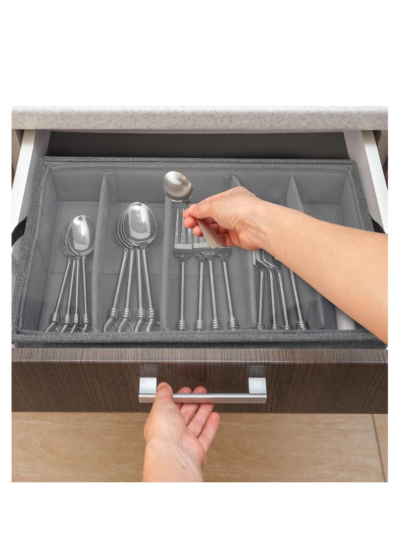 SYOSI - Flatware Storage Box, Silverware Storage Case with PVC Lid and Handles, 5 Compartment Silverware Box for Cutlery, Silverware Holder with Adjustable Dividers for Home and Outdoor - Image 1