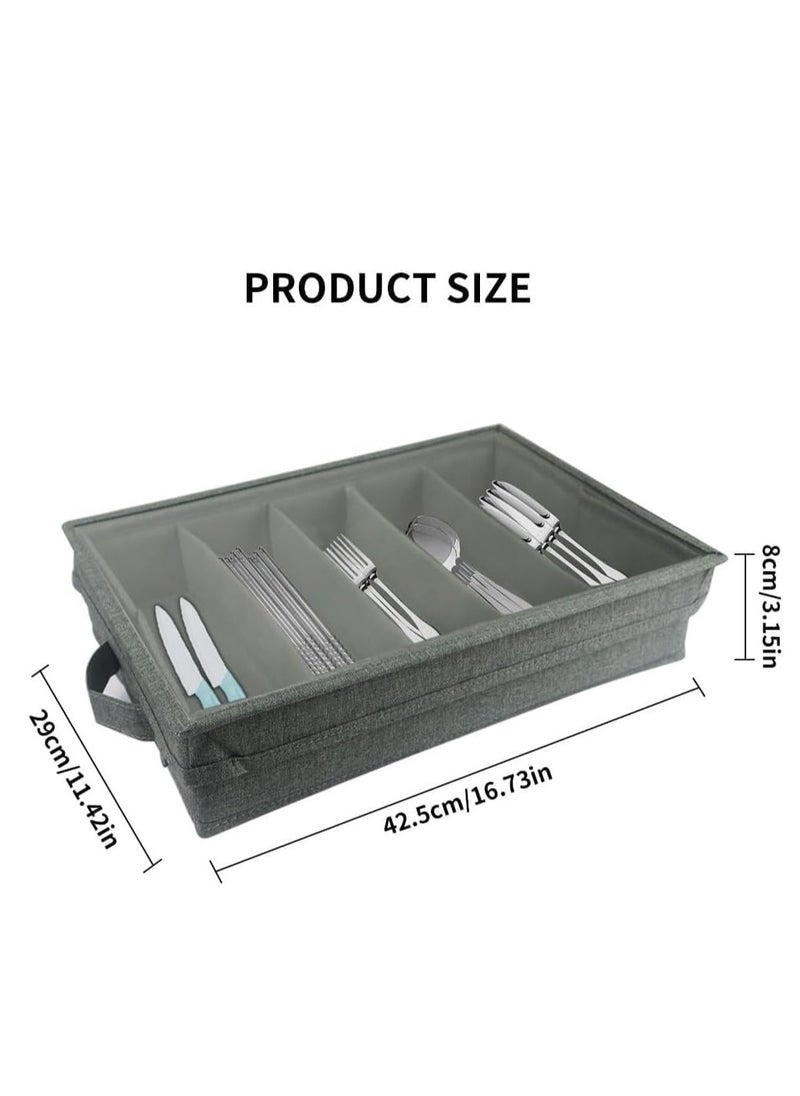 SYOSI - Flatware Storage Box, Silverware Storage Case with PVC Lid and Handles, 5 Compartment Silverware Box for Cutlery, Silverware Holder with Adjustable Dividers for Home and Outdoor - Image 1