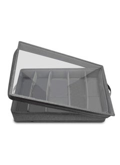 Flatware Storage Box, Silverware Storage Case with PVC Lid and Handles, 5 Compartment Silverware Box for Cutlery, Silverware Holder with Adjustable Dividers for Home and Outdoor