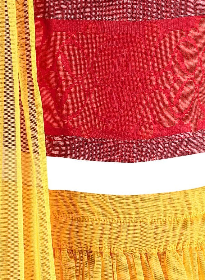 Twisha بلوزة مزخرفة زهرية أنيقة مع تنورة شبكية مصممة بطبقات مع دوباتا - أصفر - 3 سنوات - Image 3