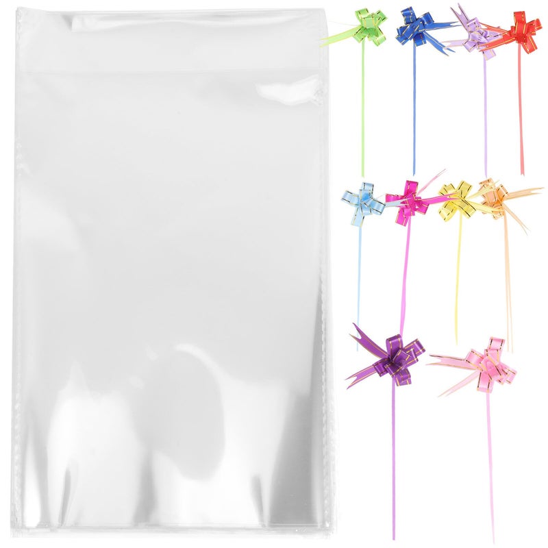100pcs White Treat Bags with Pull Bow for Cookies Candy Snacks Valentine Party Packaging - Image 2