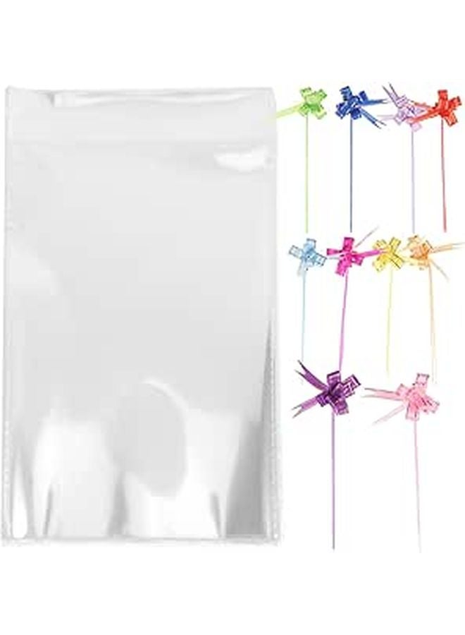 100pcs White Treat Bags with Pull Bow for Cookies Candy Snacks Valentine Party Packaging - Image 1
