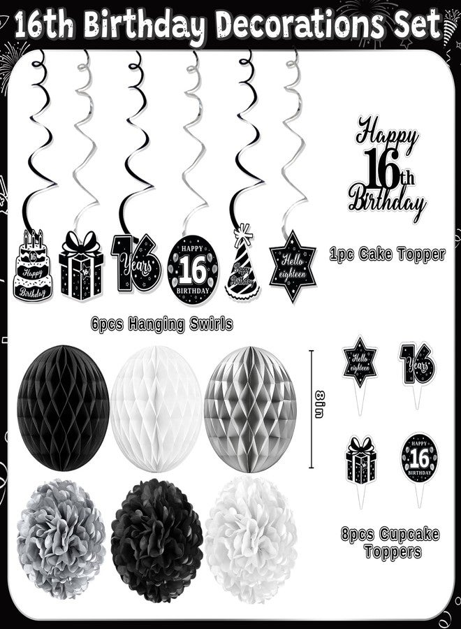 REDWORD 16th Birthday Party Decorations for Boys, Black White 16th Party Supplies with Hide The Car Keys Banner Black 16th Number Balloons Happy 16th Birthday Banner Cake Topper for Boys Girl Birthday Decor - Image 3