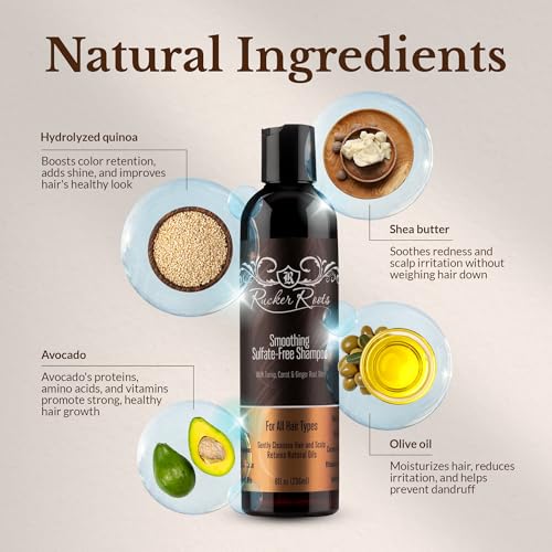 Rucker Roots Smoothing Sulfate Free Shampoo |Ginger, Turnip, Carrot Root Oils| For All Hair Types| Gentle Cleanser| Shea Butter| Argan Oil| Cocoa Seed Butter| Antioxidants - Image 2