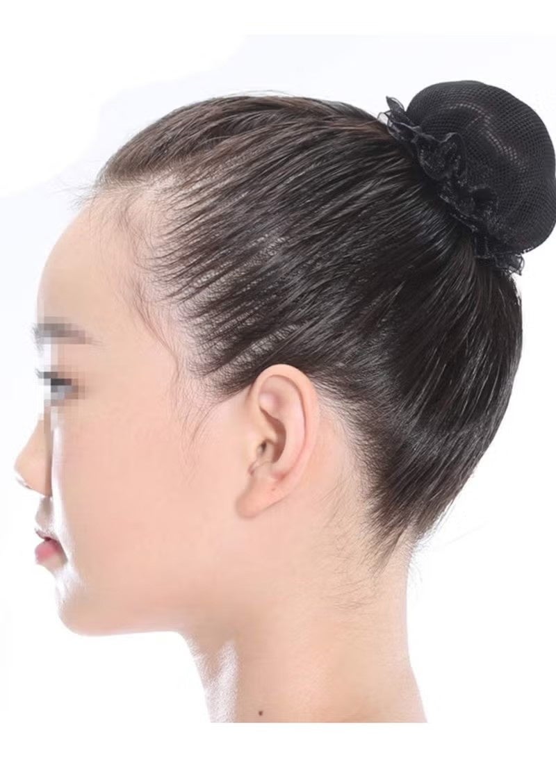 5 قطع من شبكات شعر الكعكة السوداء، شبكة شعر مرنة بحافة زهرة لتغطية كعكة الباليه، إكسسوارات شعر راقصات الرقص والتزلج والجمباز - Image 2